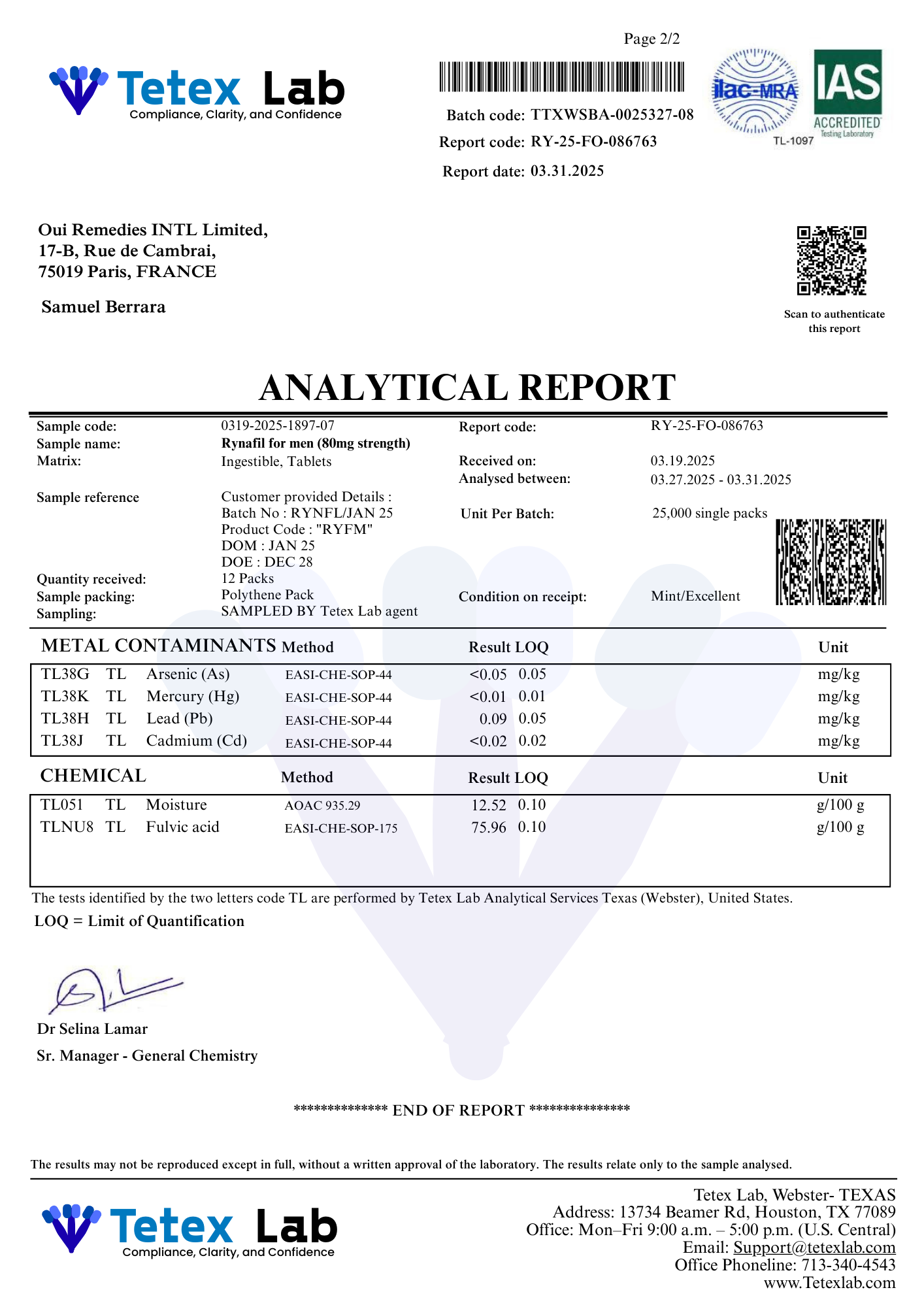 Tetex Lab COA page 3